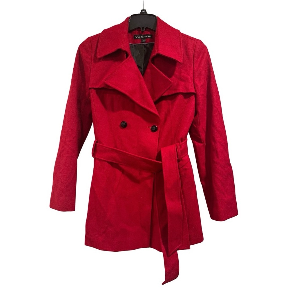 Via Spiga Wool Double Breasted Skirted Trench Coat in Bold Red Pleated Size 12 - Picture 3 of 16